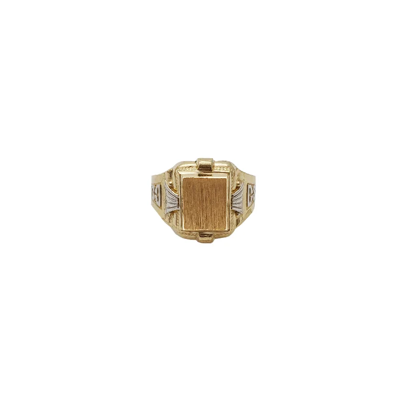 women's rings with yellow gold band -Rectangle Shaped Textured Signet Ring (14K)