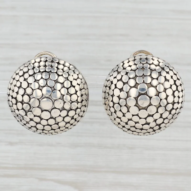 women's earrings with yellow gold -Vintage John Hardy Dots Button Statement Earrings Sterling Silver Clip On