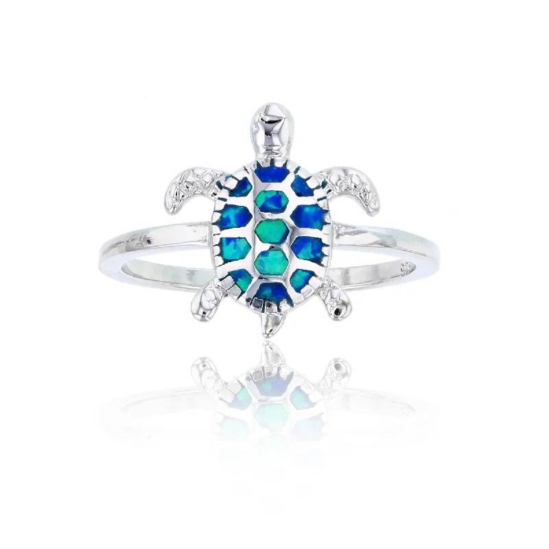 women's rings with geometric design -Created Opal Turtle Ring (Silver)