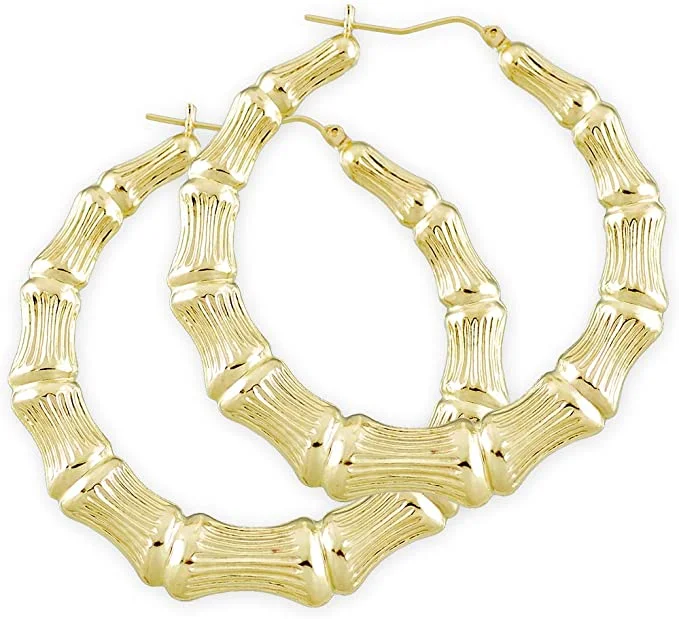 women's earrings with statement studs -Better Jewelry 10K Gold Bamboo Hoops