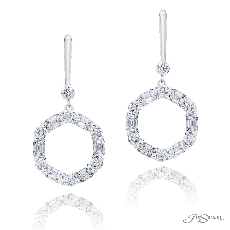 women's earrings with dangling design -Lady's White Platinum Drop Earrings With Various Shapes Diamonds