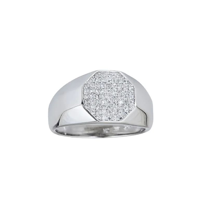 women's rings with bezel setting -Pave Hexagonal Men's Ring (Silver)