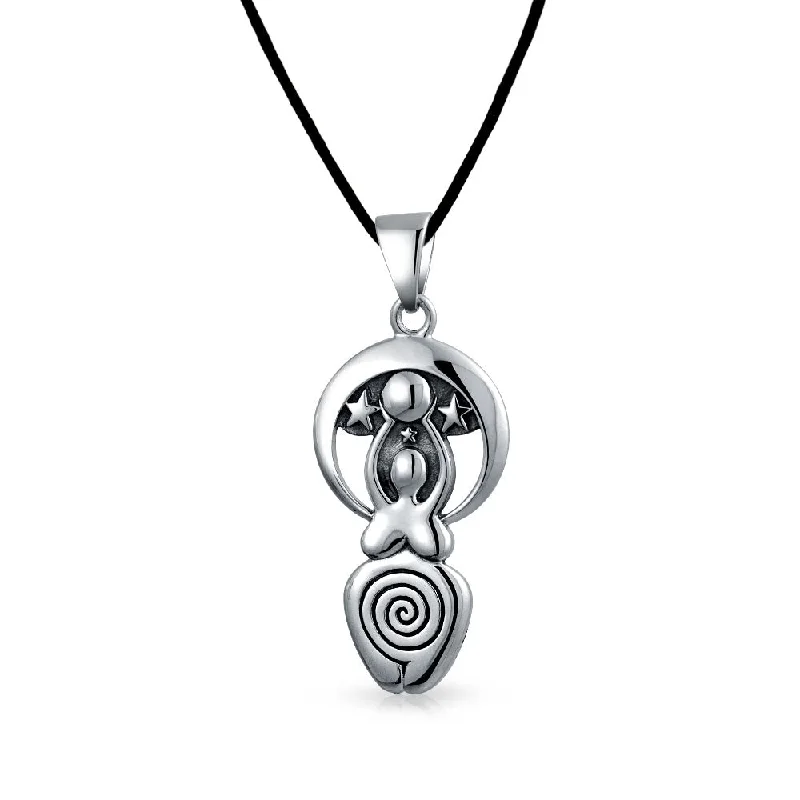 women's necklaces with birthstone -Ancient Celtic Goddess Fertility Pendant Necklace Sterling Silver Black Cord