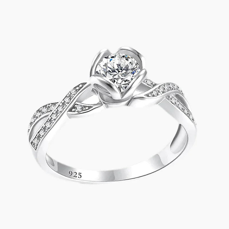 women's engagement rings with rose-cut diamond -1CT Woven Round Twist Sterling Silver CZ Ring