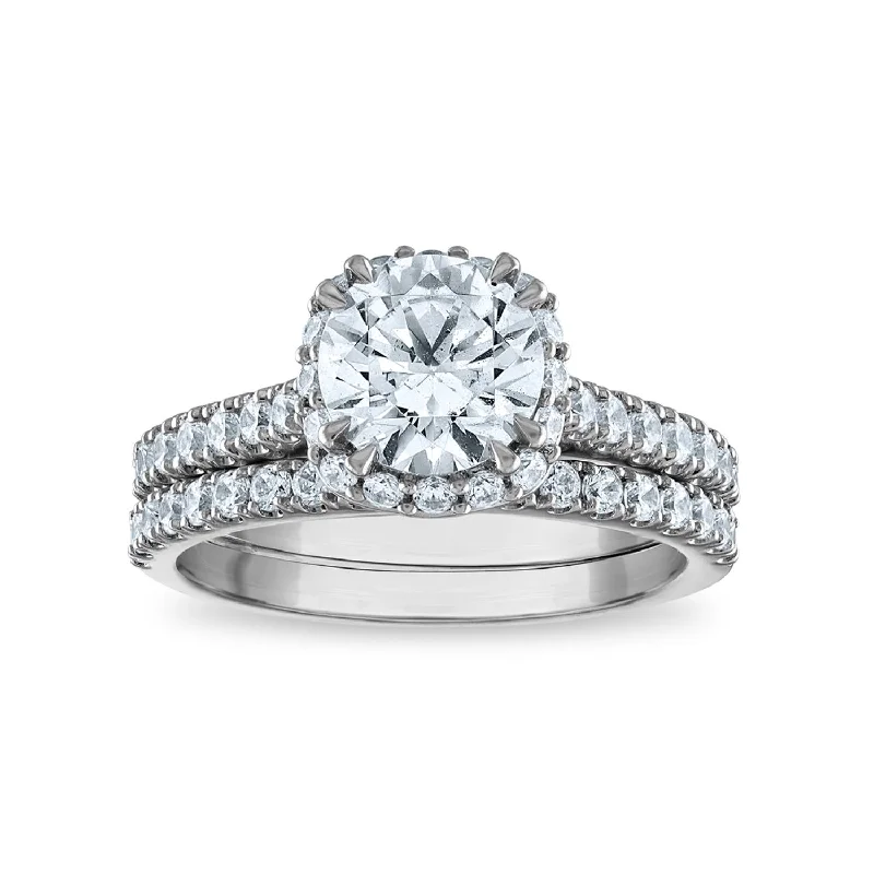 women's engagement rings with matching wedding band -Signature EcoLove 2-1/5 CTW Lab Grown Diamond Halo Bridal Set in 14KT White Gold