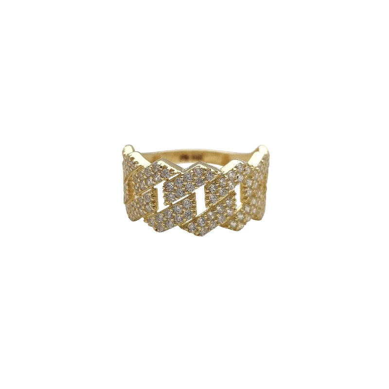 women's rings with intricate design -Iced-Out Cuban Edged Ring (14K)