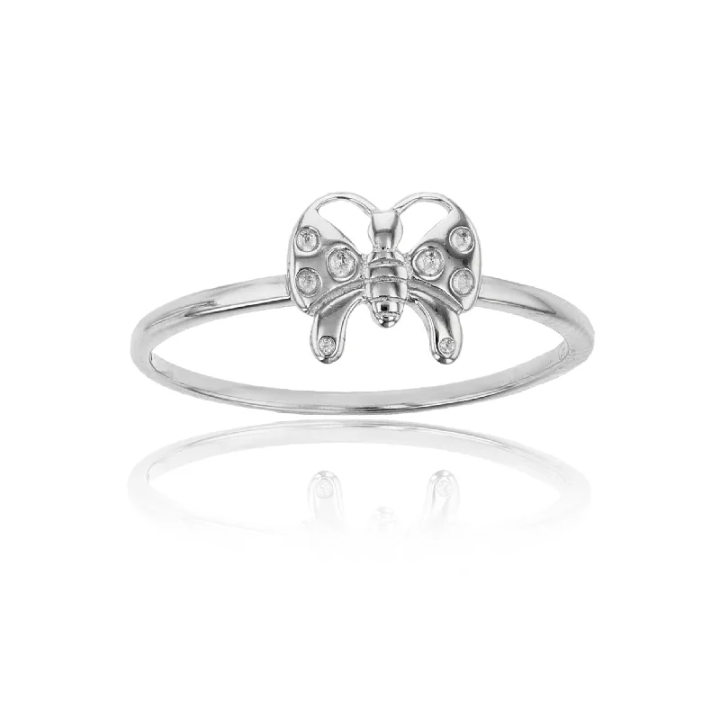 women's rings with heart-shaped gemstone -Butterfly Stone-Set Ring (Silver)