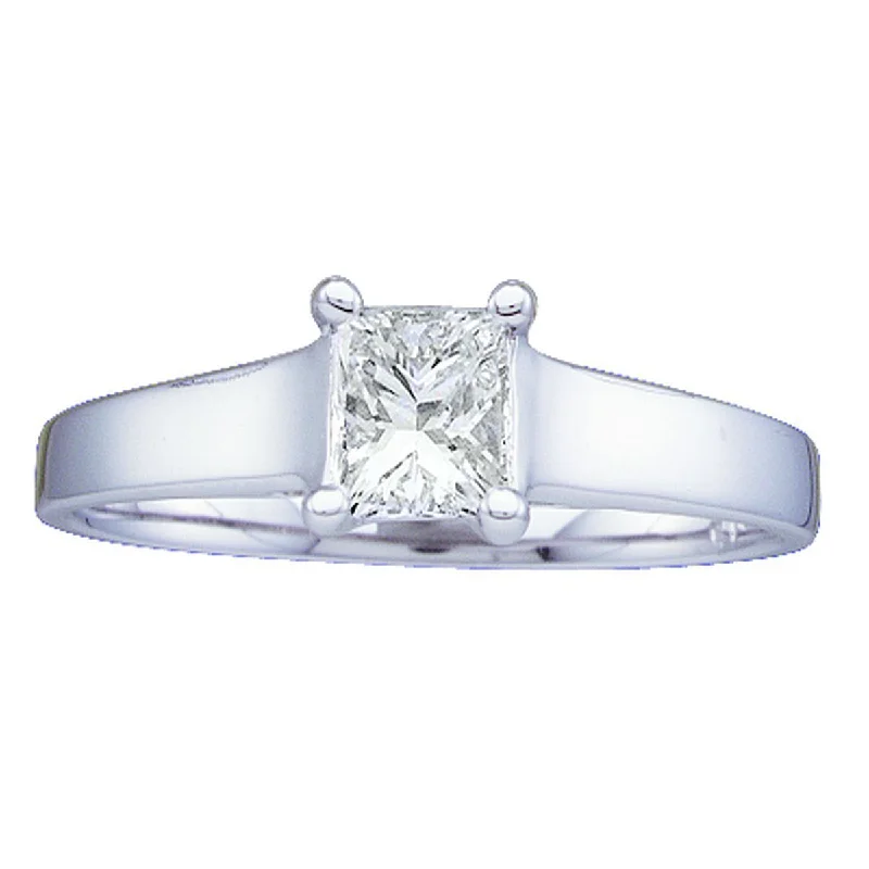 women's engagement rings with classic round halo -Royale 3/4 CTW Princess Cut Diamond Solitaire Ring in 14KT White Gold