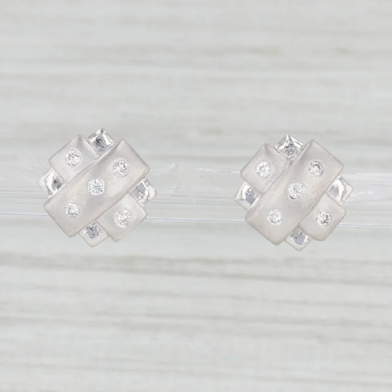 women's earrings with asymmetric design -0.18ctw Diamond Square Stud Earrings 14k White Gold Studs