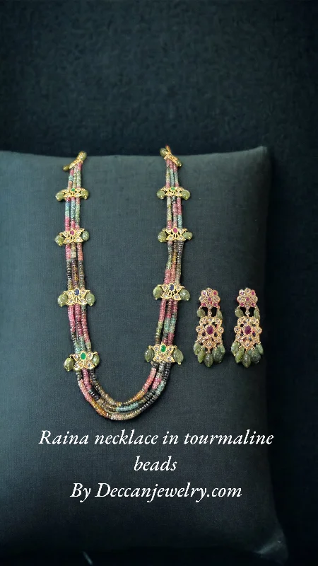 women's necklaces with two-tone design -DLN52 Raina tourmaline necklace with earrings (SHIPS IN 2 WEEKS  )