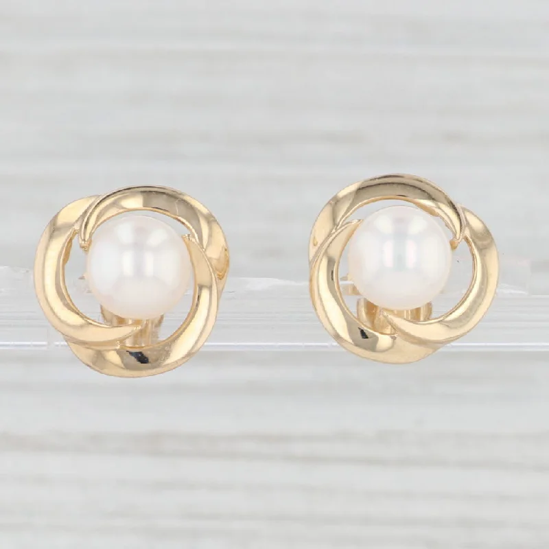 women's earrings with custom design -Mikimoto Cultured Pearl Stud Earrings 14k Yellow Gold