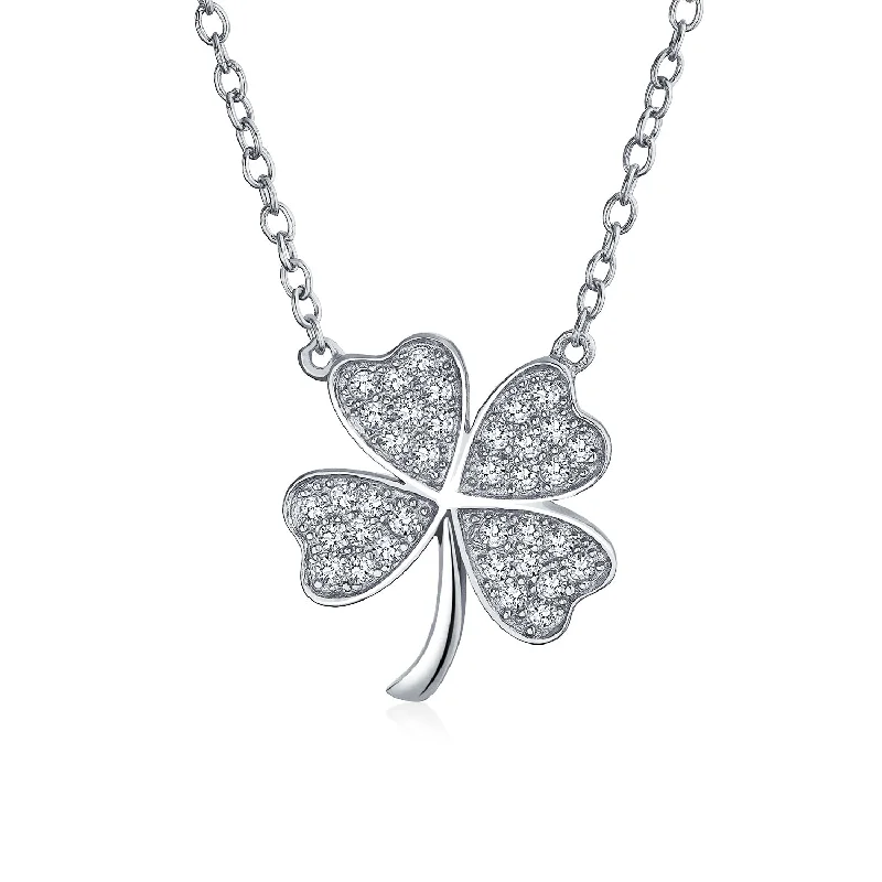 women's necklaces with statement design -Celtic Shamrock CZ Four Leaf Clover Pendant Necklace Rose Gold Sterling Silver