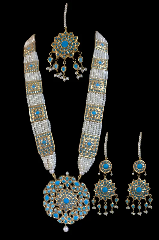 women's necklaces with silver-plated finish -Anuja feroza long necklace , rani haar( SHIPS IN 4 WEEKS )