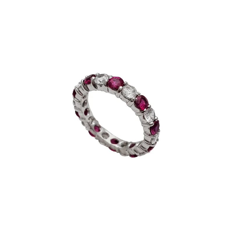 women's rings with fancy colored diamonds -Zirconia White-Red Eternity Ring (14K)