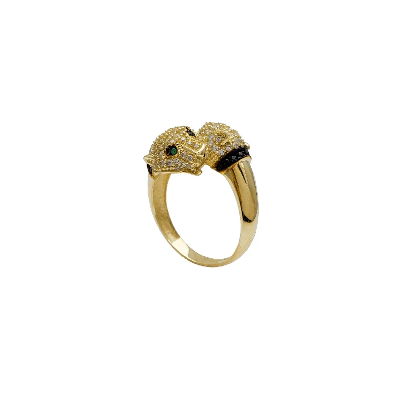 women's rings with multi-stone setting -Zirconia Green-Eyes Panther Head Bypass Ring (14K)