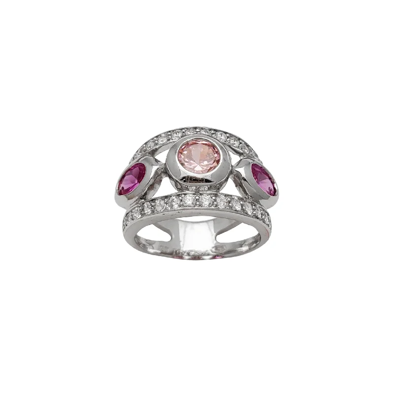 women's rings with large gemstone -Pink-Stones Channel Setting Lady Ring (Silver)