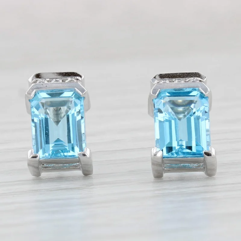 women's earrings with beautiful finish -3.51ctw Blue Topaz Diamond Stud Earrings 14k White Gold