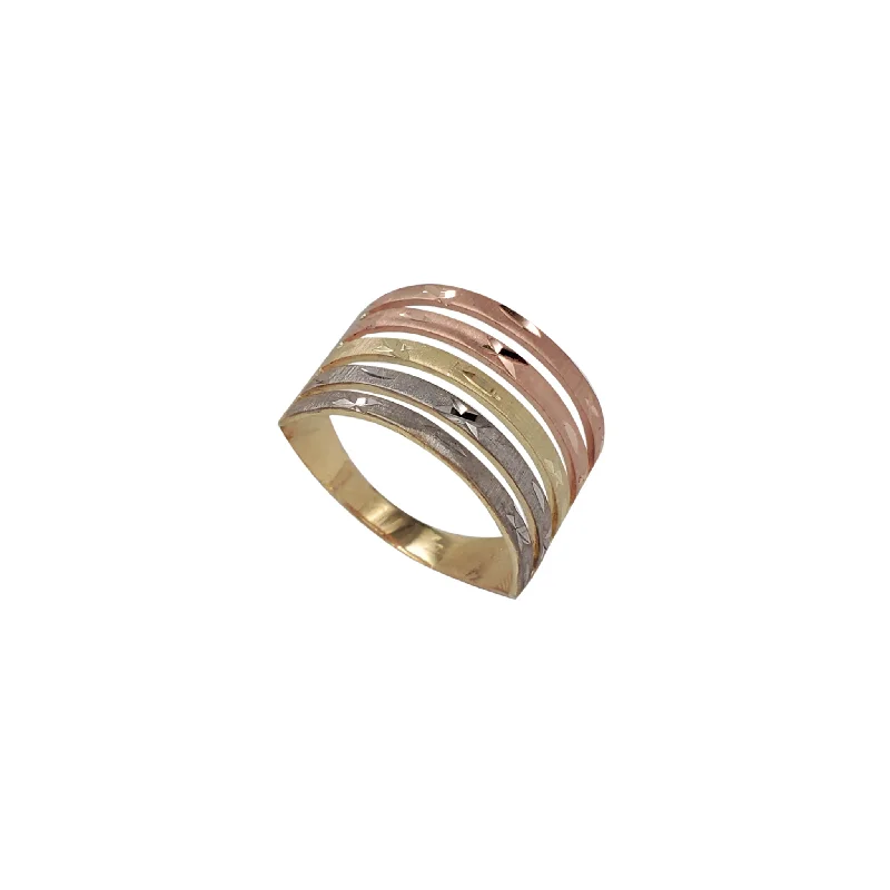 women's rings with curved design -Tricolor 5-Rows Semanario Ring (14K)