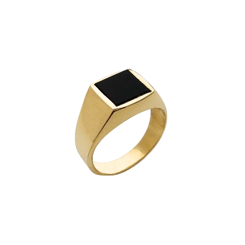 women's rings with split band -Square Black Onyx Signet Ring (14K)