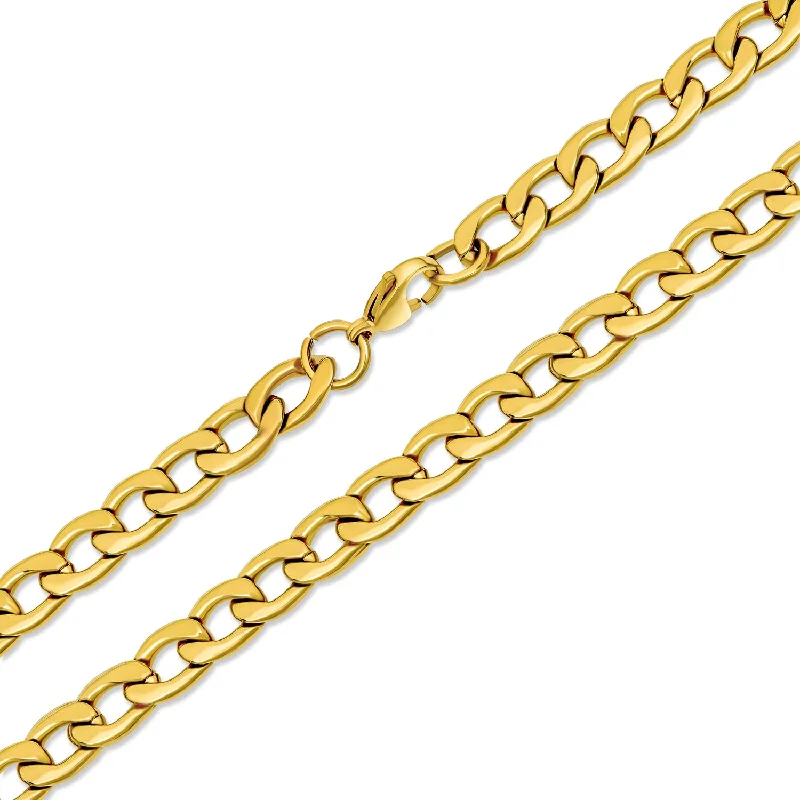 women's necklaces with multi-layered design -Heavy Duty Biker Necklace Gold Tone Stainless Steel Curb Chain 8MM