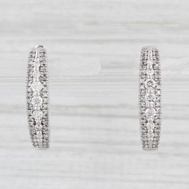 women's earrings with clean lines -0.34ctw Diamond Hoop Earrings 10k White Gold Hinged Snap Top