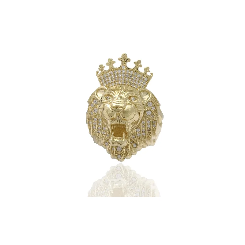 women's rings with antique style -King Lion Head CZ Ring (14K)