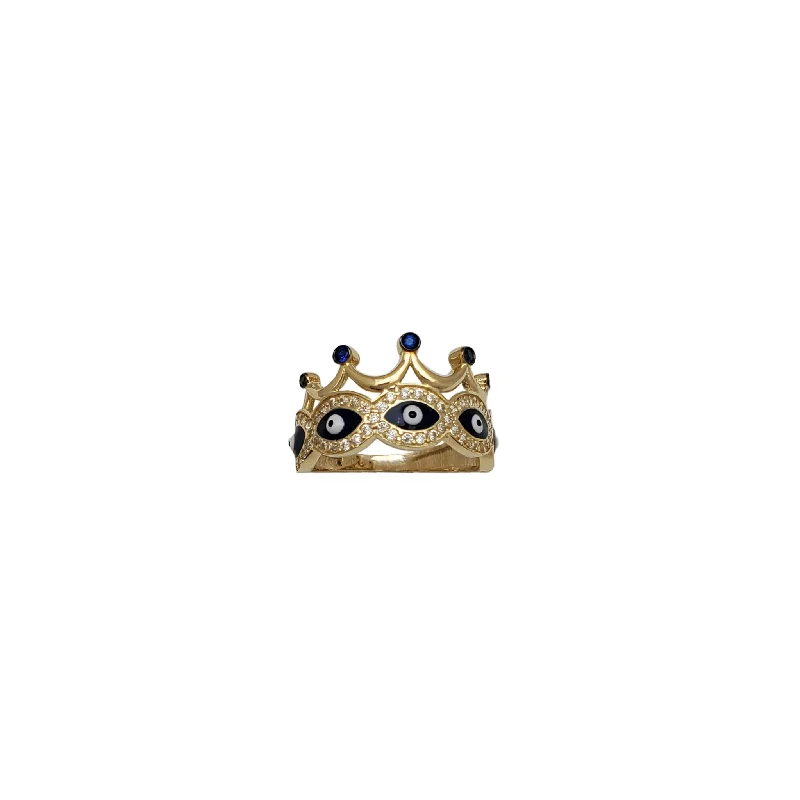 women's rings with smooth finish -Crown Evil Eye Ring (14K)