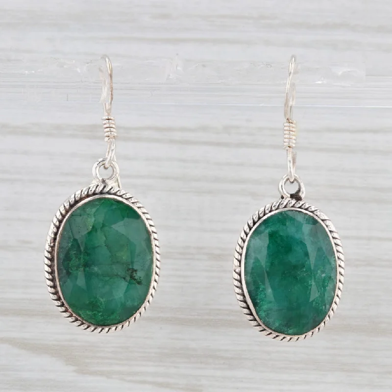 women's earrings with chic style -Faceted Green Stone Dangle Earrings Sterling Silver Hook Post Drops