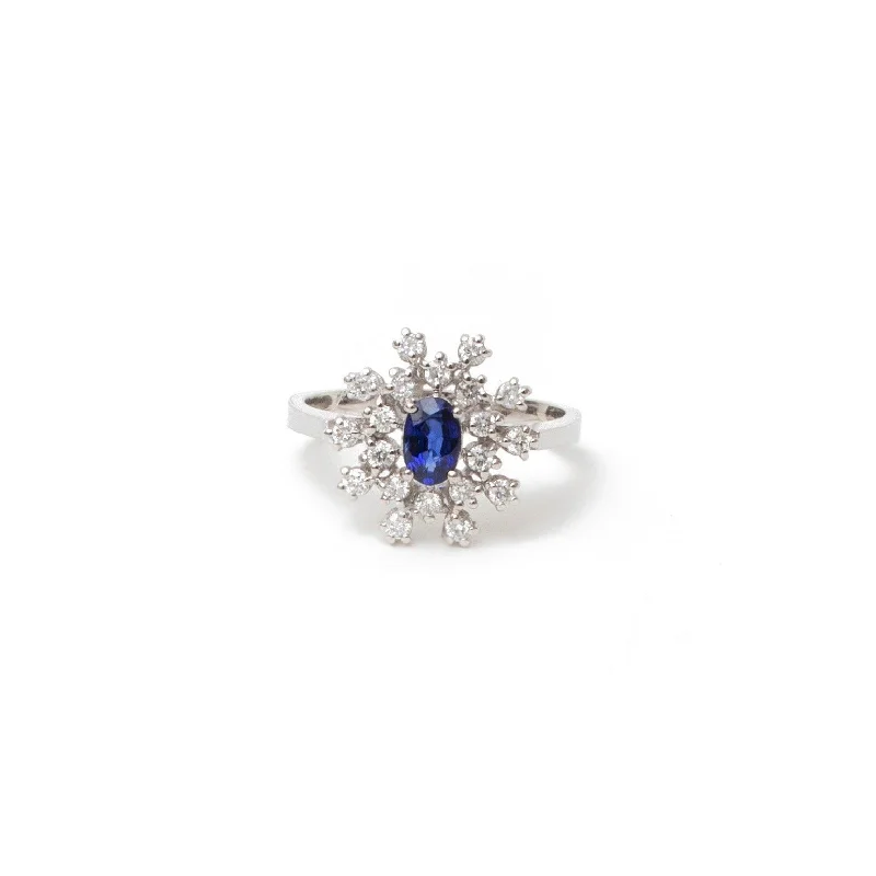 women's engagement rings with custom stone -Sapphire ring snowflake diamonds