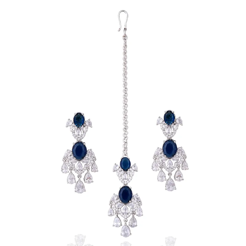 women's earrings with heart-shaped design -Reeta Earrings & Teekah Set - Sapphire