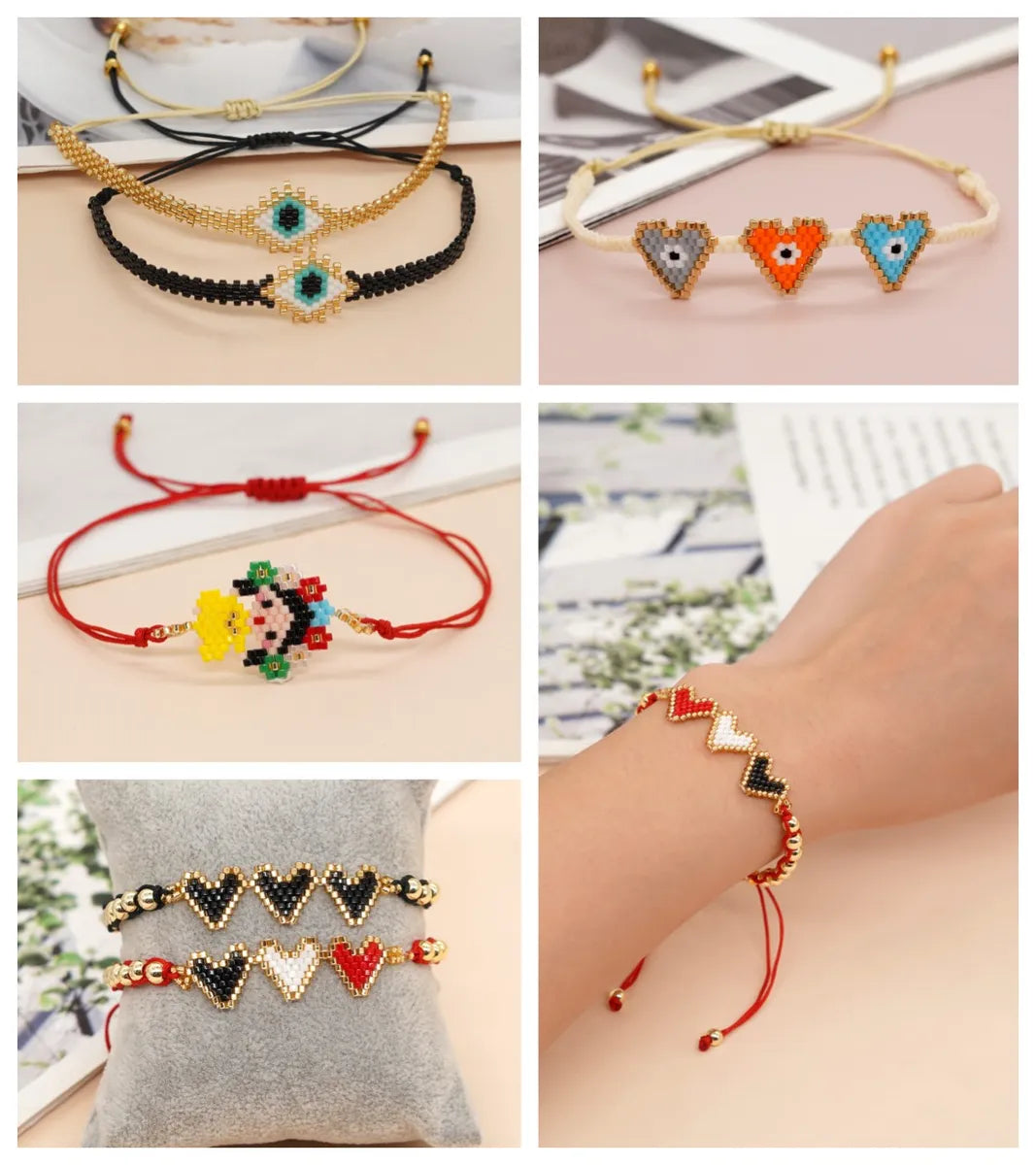 women's bracelets with minimalist design -Bohemian Devil's Eye Heart Shape Flower Glass Rope Braid Women's Bracelets