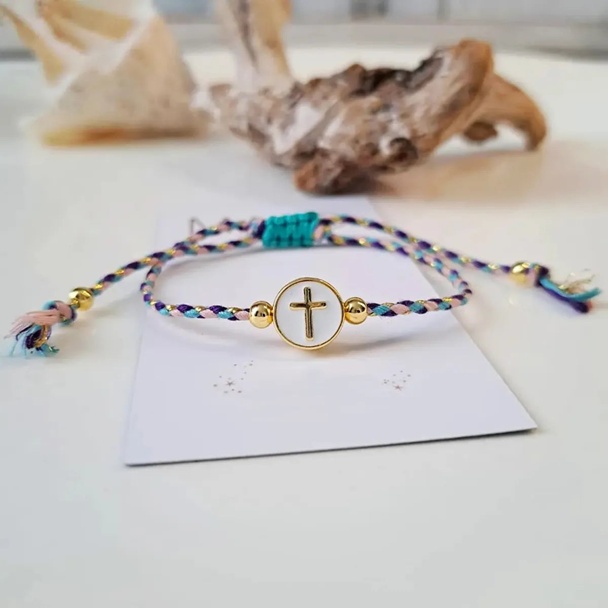 women's bracelets with beaded accents -IG Style Handmade Bohemian Cross Heart Shape Beaded Rope Copper Beaded Knitting 18K Gold Plated Unisex Bracelets