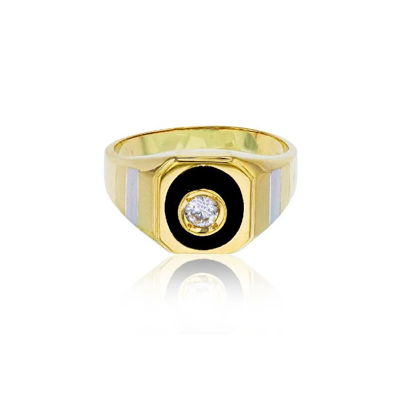 women's rings with timeless elegance -Yellow Bezel Black Onyx Men's Ring (14K)