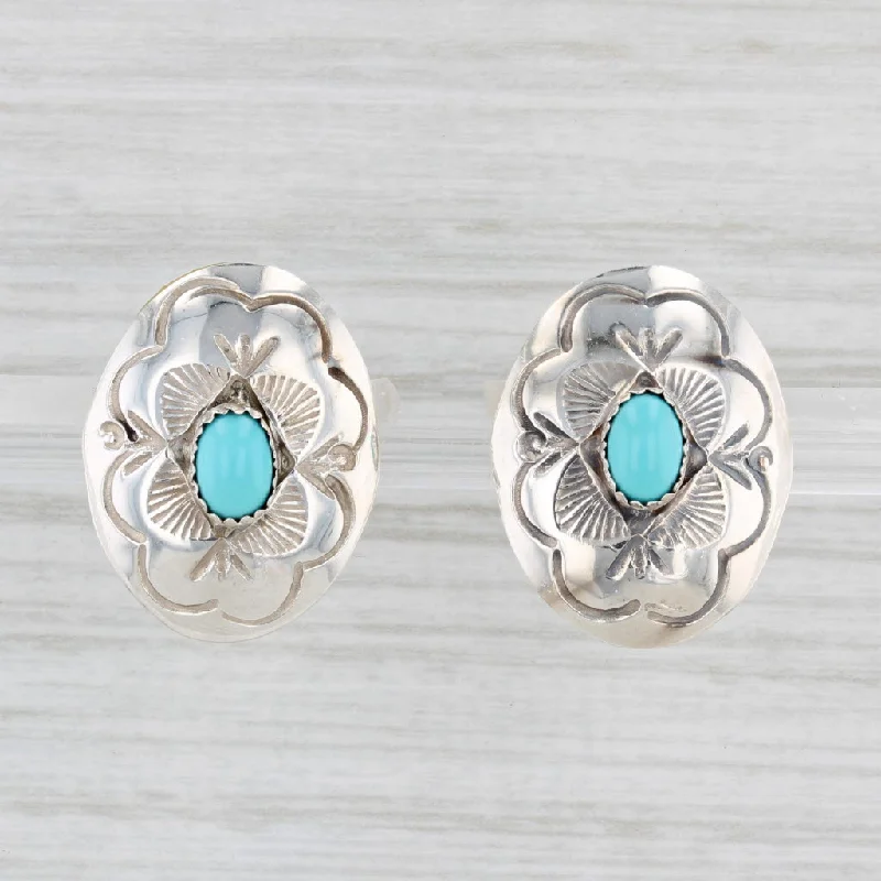 women's earrings with oversized diamonds -Native American Turquoise Flower Stud Earrings Sterling Silver Signed Vintage