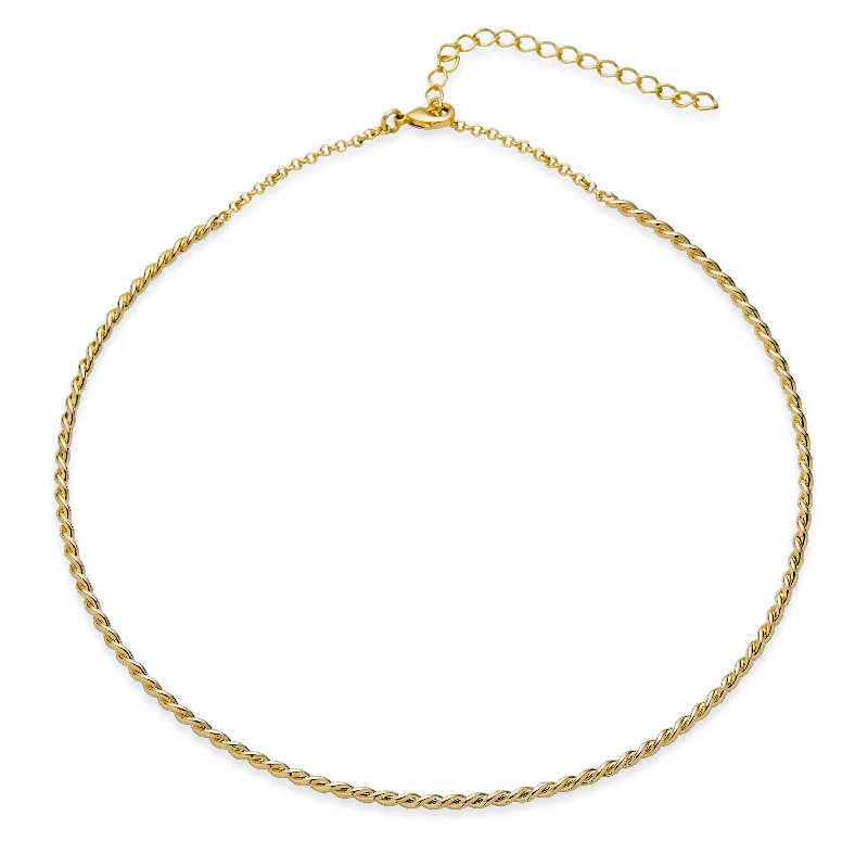 women's necklaces with clasp closure -Traditional Cable Twist Choker Necklace for Teens 14K Yellow Gold Plated