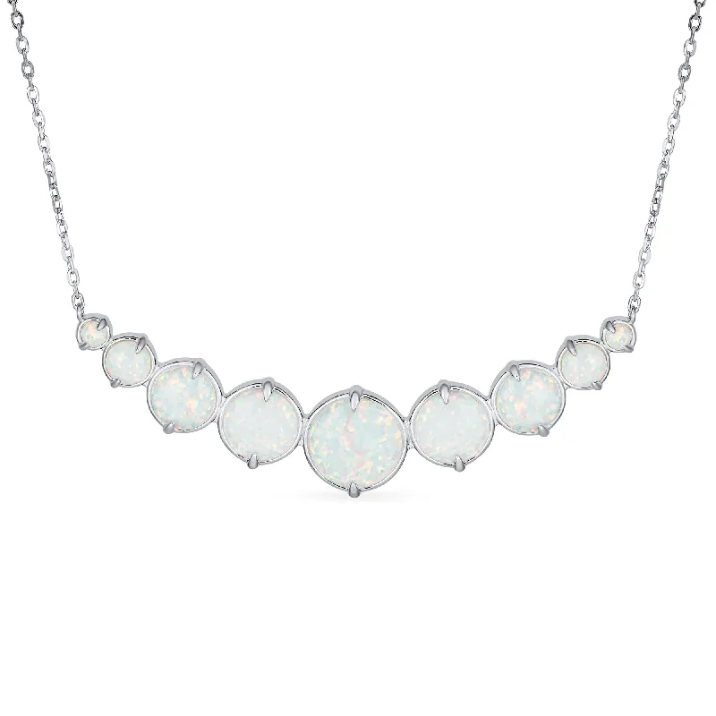 women's necklaces with vintage pendant -Gemstone Statement Pendant Necklace with White Created Opal in Sterling Silver