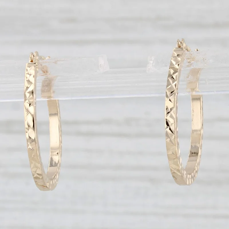 women's earrings with circular design -Patterned Hoop Earrings 14k Yellow Gold Snap Top Round Hoops