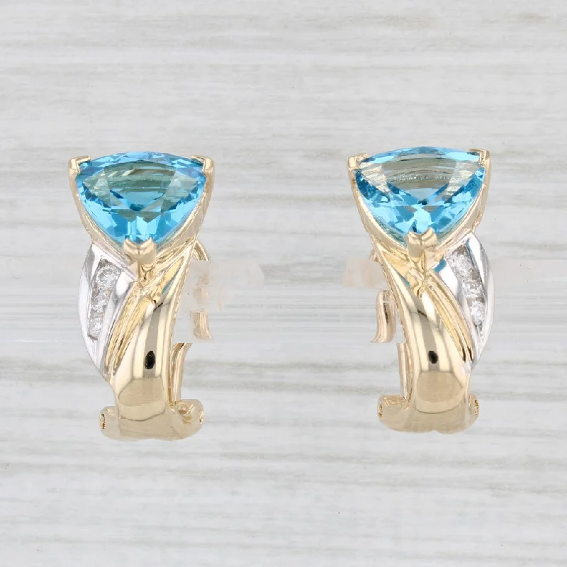 women's earrings with elegant diamonds -7.10ctw Trillion Blue Topaz Diamond Drop Earrings 14k Yellow Gold