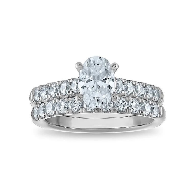 women's engagement rings with sapphire -Signature EcoLove 2 CTW Lab Grown Diamond Oval Bridal Set in 14KT White Gold