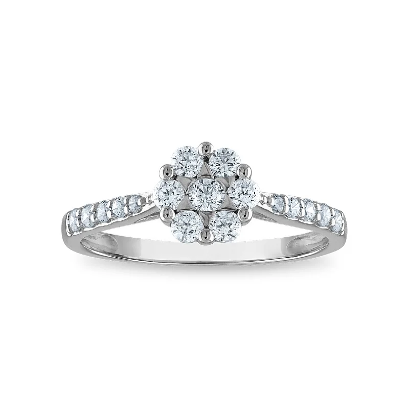 women's engagement rings with oval-cut diamond -EcoLove 1/2 CTW Lab Grown Diamond Cluster Ring in 14KT White Gold