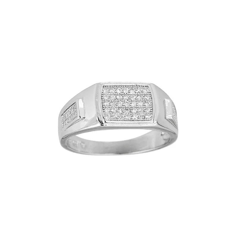 women's rings with geometric design -Pave Rectangle Men's Ring (Silver)