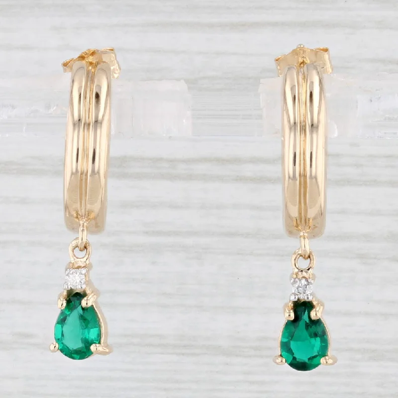 women's earrings with dangling design -0.80ctw Lab Created Emerald Diamond Teardrop Dangle Half Hoop Earrings 14k Gold