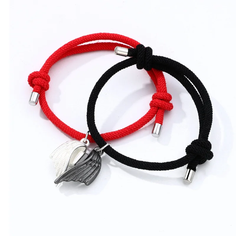 Angel Wings Bracelet Red Black Rope