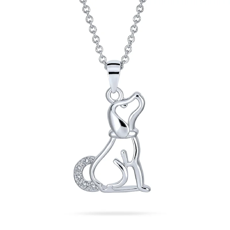 women's necklaces with sparkling gems -BFF Best Friend CZ Accent Puppy Dog Pendant Necklace Silver Plated