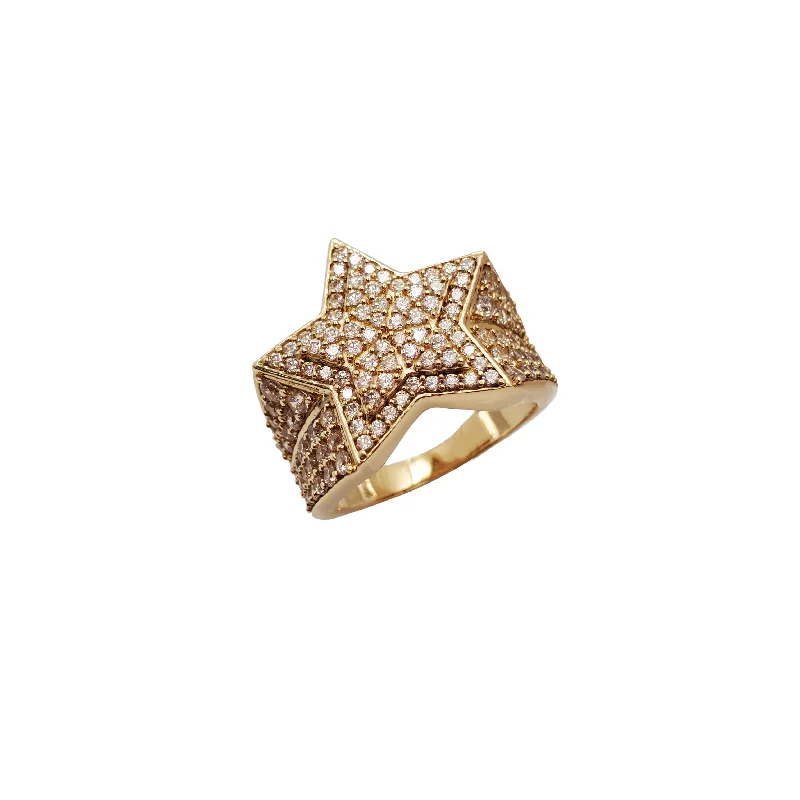 women's rings with smooth band -Iced Out Double Star Zirconia Ring (14K)