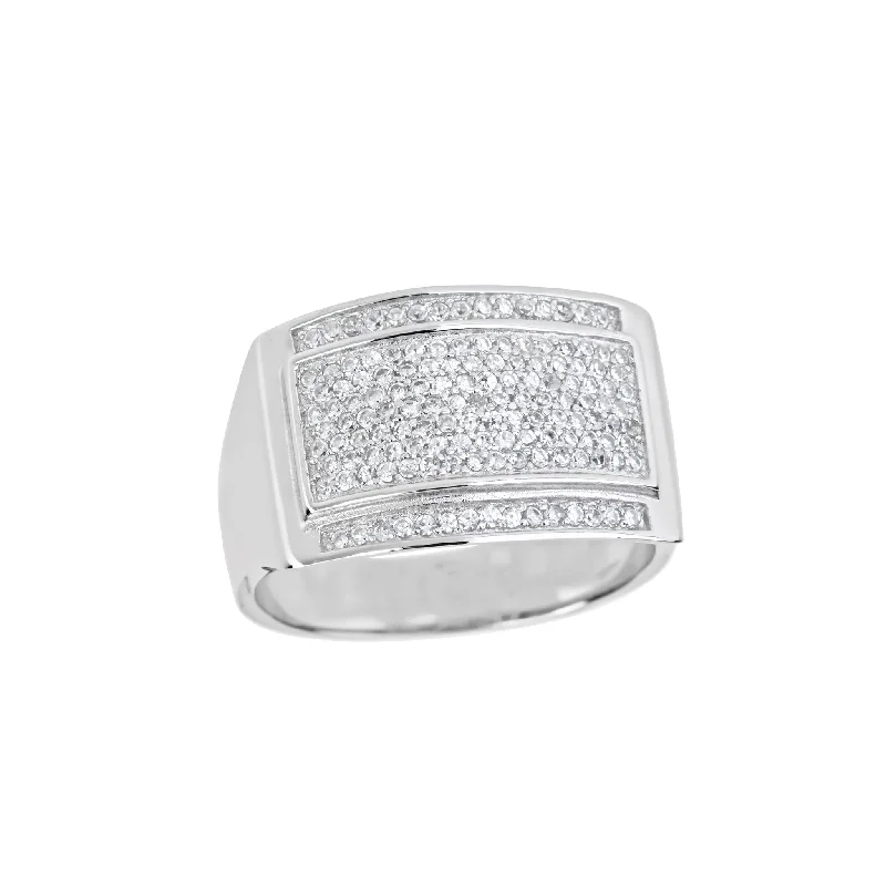 women's rings with classic round stone -Iced-Out Rectangle Men's Ring (Silver)