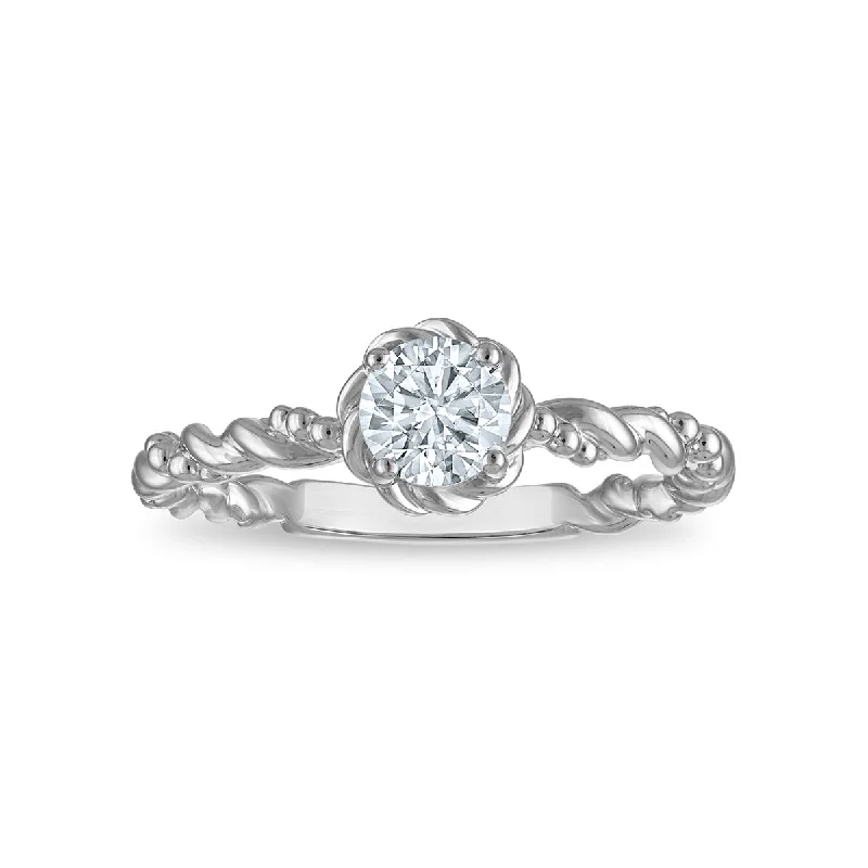 women's engagement rings with round diamond center -LoveSong EcoLove 1/2 CTW Lab Grown Diamond Promise Ring in Rhodium Plated Sterling Silver