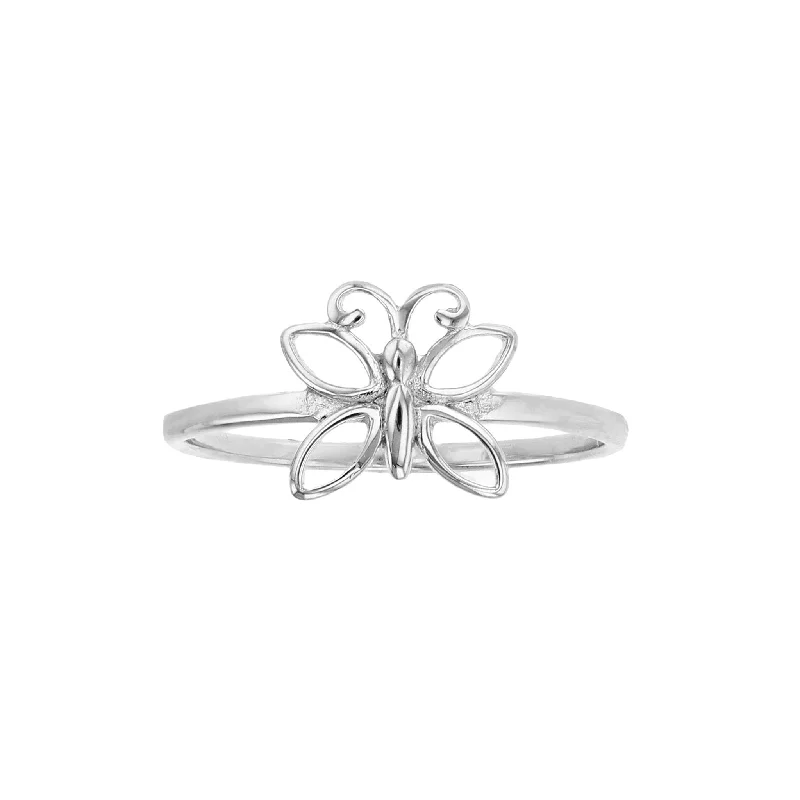 women's rings with radiant cut stone -Outlined Butterfly Ring (Silver)