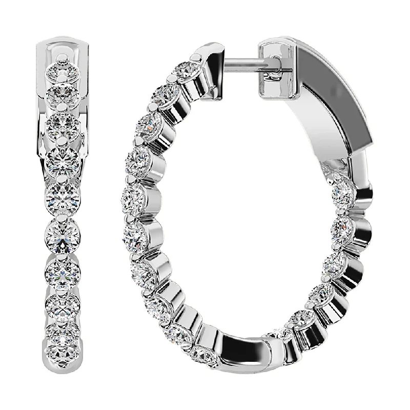 women's earrings with polished gold -14K White Gold 1 5/8 Ct.Tw. Diamond Round Set Hoop Earrings