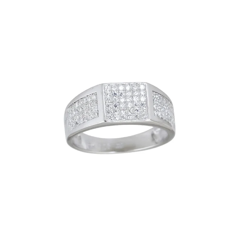 women's rings with fine details -Iced-Out Square Men's Ring (Silver)